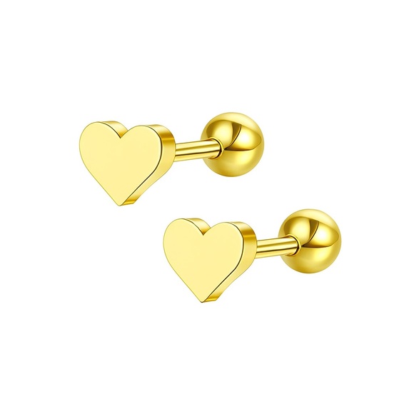 Gold 7mm Heart Barbell Earrings – 18 Gauge Stainless Steel - Picture 3 of 3